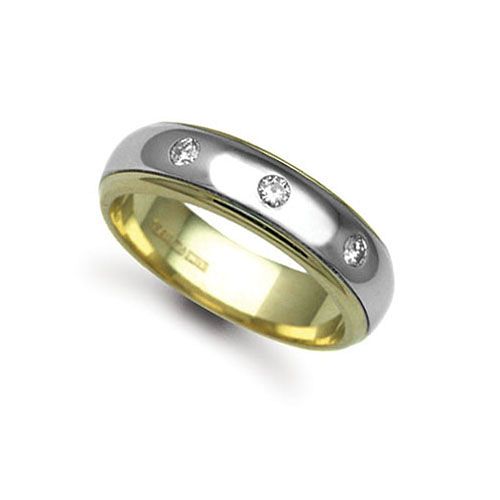 18ct Gold 2 Colour Natural Diamond Rubover set Wedding Ring – Imperial Time