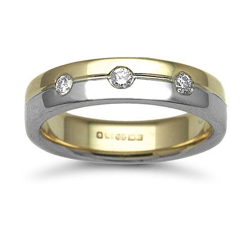 18ct Gold 2 Colour Natural Diamond Rubover set Wedding Ring – Imperial Time