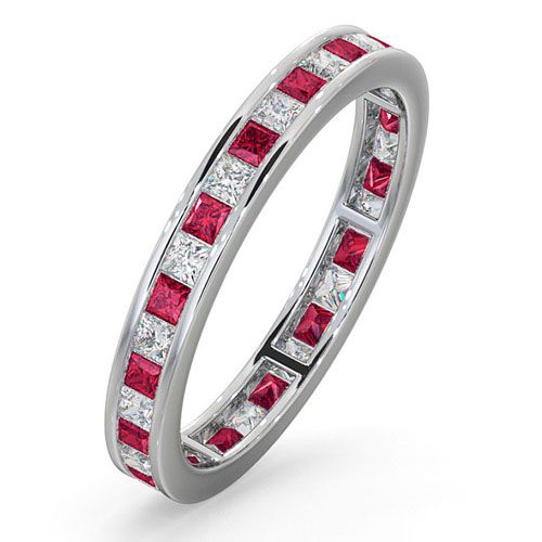 18ct White Gold Channel Set Princess Cut Full Eternity Ring Natural Diamond 0.50ct Ruby 0.60ct G VS – Imperial Time