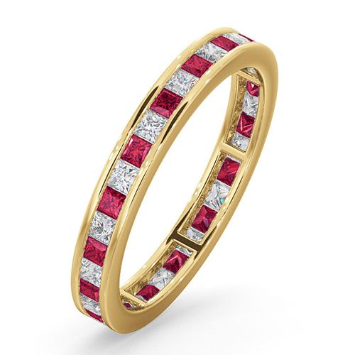 18ct Yellow Gold Channel Set Princess Cut Full Eternity Ring Natural Diamond 0.50ct Ruby 0.60ct G VS – Imperial Time
