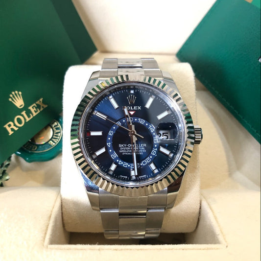 Rolex Sky-dweller Blue 326934 Oyster Bracelet Blue Dial Stainless Steel 2018 Pristine Condition Fluted Bezel 42 Mm Mechanical Watch - product image from ...
