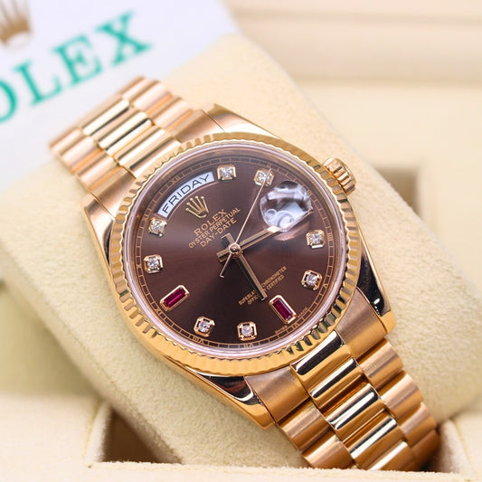 Rolex Day-Date 36 118235 Chocolate Diamond and Ruby Dial 2002 - Full Set Includes Box and Papers