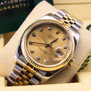 Rolex Datejust 36 116233 Champagne Diamond Dial Jubilee Bracelet Concealed Clasp
