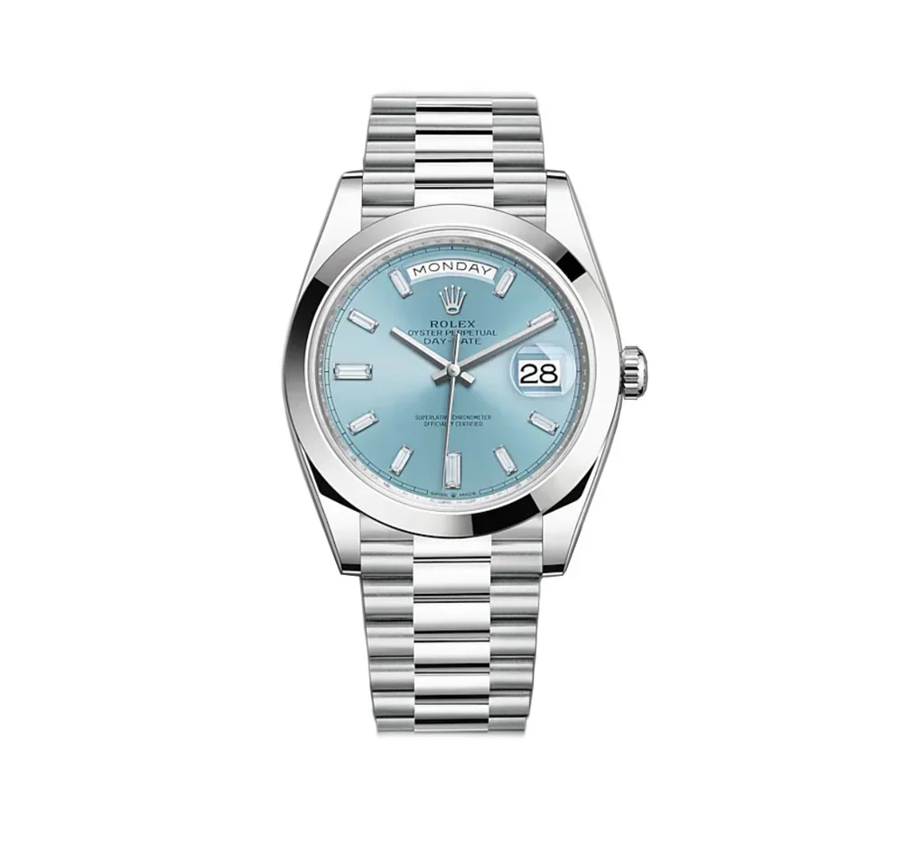Rolex Day-Date 40 228206 Platinum Ice Blue Baguette Dial 2021