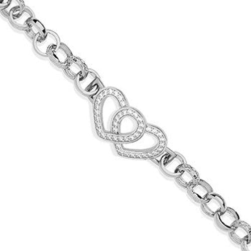 Silver Belcher Links Cubic Zirconia Hearts Baby Bracelet – product view