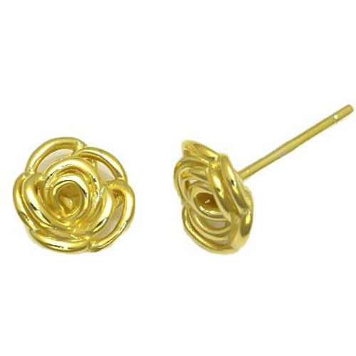 Ohrstecker aus 925er Sterlingsilber, 14K vergoldet, Rosen-Motiv
