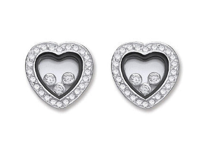 Silver Floating Cubic Zirconia Heart Stud Earrings – product view