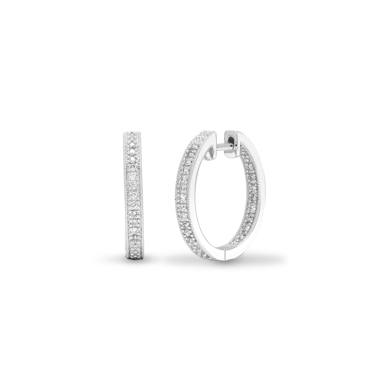 9ct white gold 25pt Natural Diamond Hoop Earrings with a hinge and a notched post fixing. – Imperial Time