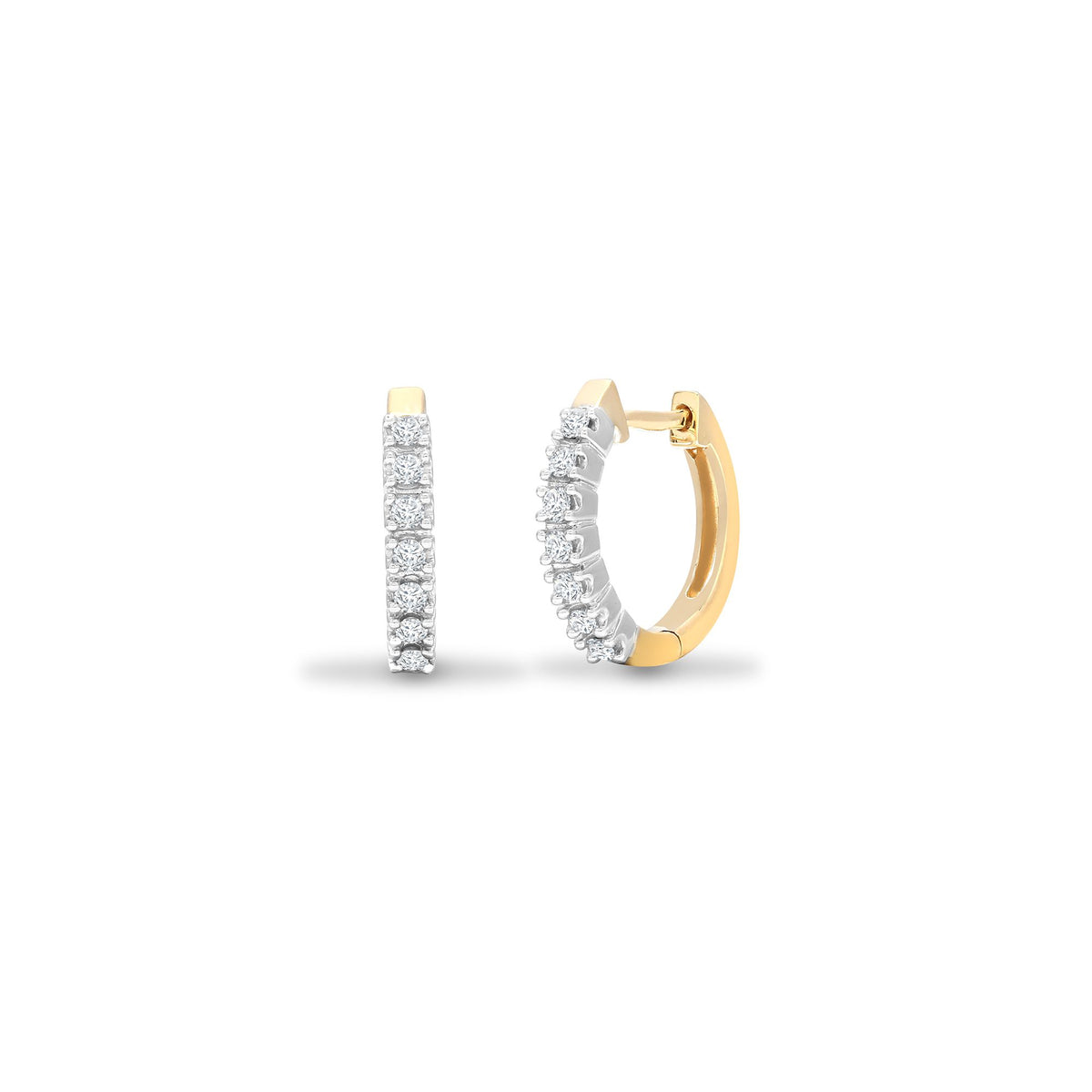 9ct White and yellow gold 25pt Natural Diamond huggie earrings with a hinge and a notched post fixing. – Imperial Time