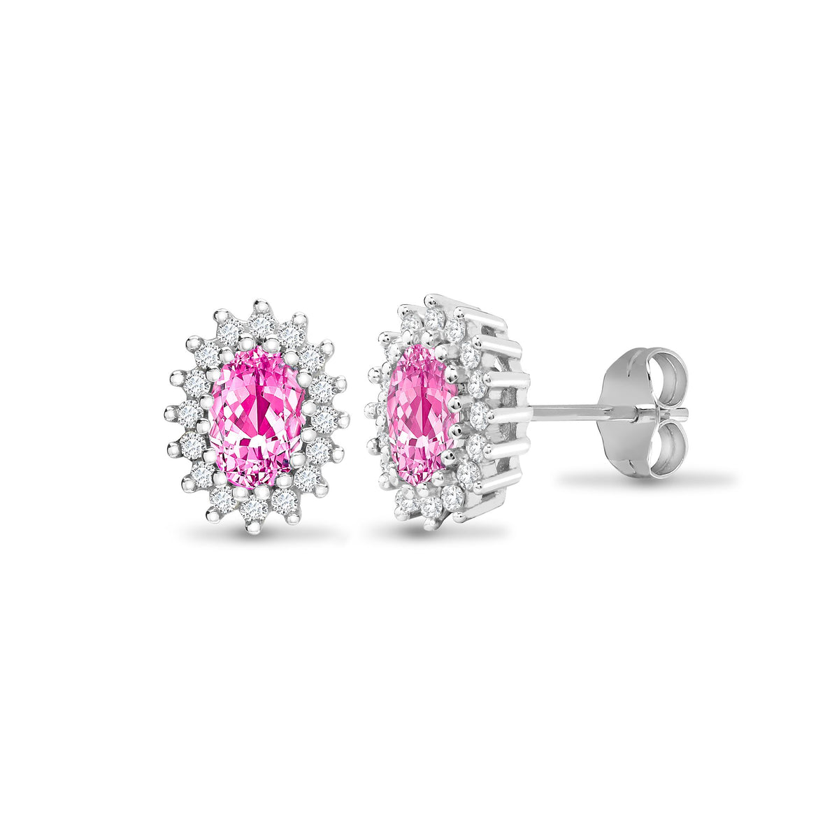 9ct white gold 25pt Natural Diamond and pink sapphire stud earrings. – Imperial Time