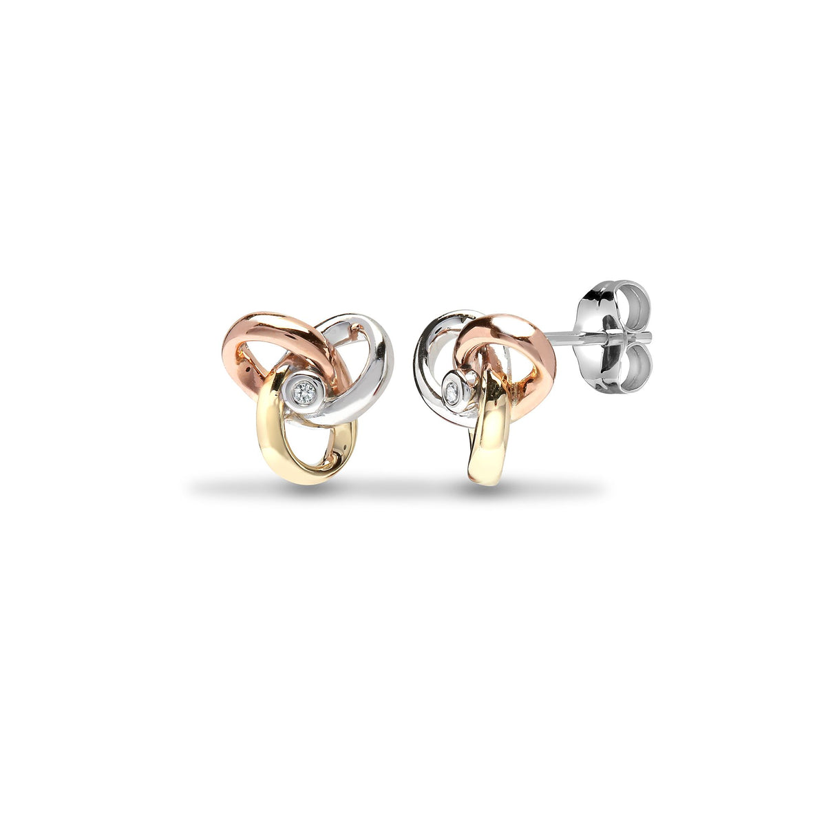 9ct 3 Colour 3pts Natural Diamond Stud Knot Earrings – Imperial Time