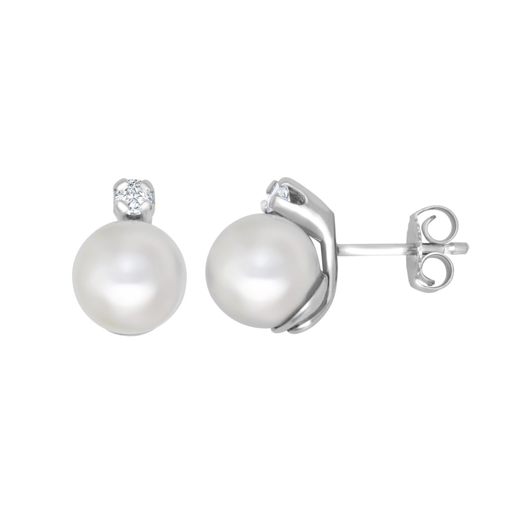 9ct White Dia-10pts 7.0-7.5mm Cultured Pearl Stud Earrings – Imperial Time