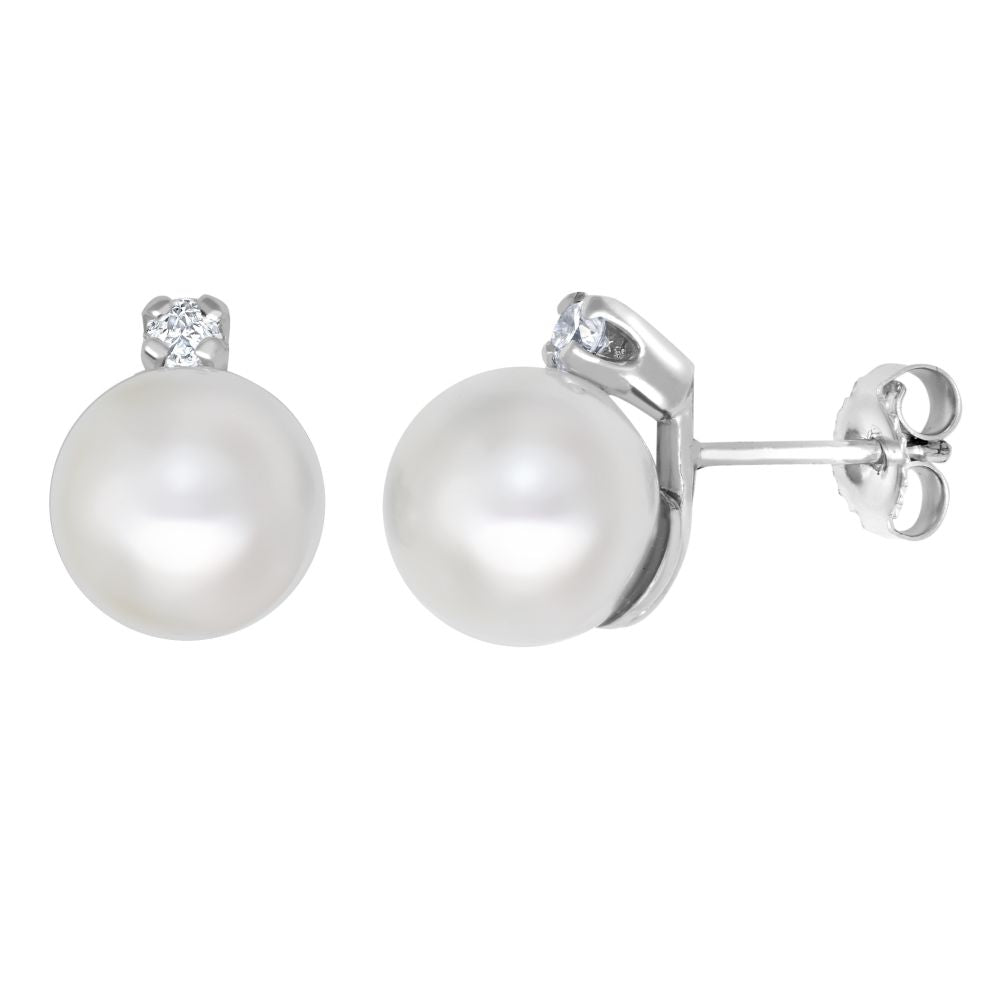 9ct White Dia-15pts 8.5-9.0mm Cultured Pearl Stud Earrings – Imperial Time