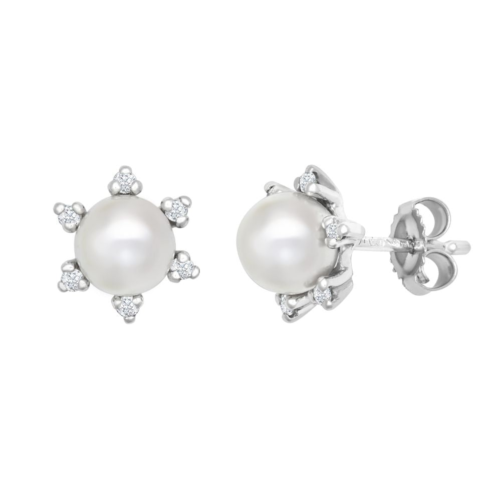 9ct White Dia-12pts 5.5-6.0mm Cultured Pearl Stud Earrings – Imperial Time