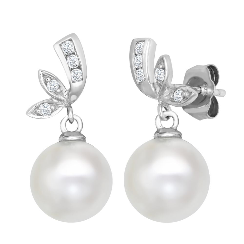 9ct White Dia-14pts 8.0-8.5mm Cultured Pearl Stud Earrings – Imperial Time