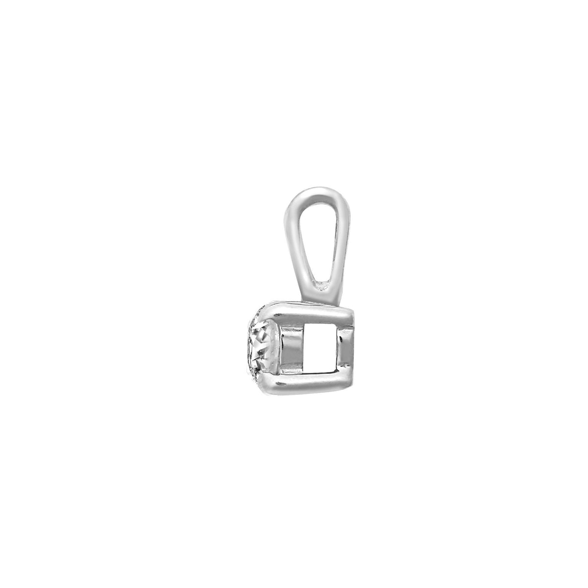 Pendente solitario con diamante naturale da 0,10 ct a 4 griffe in oro bianco 9 carati