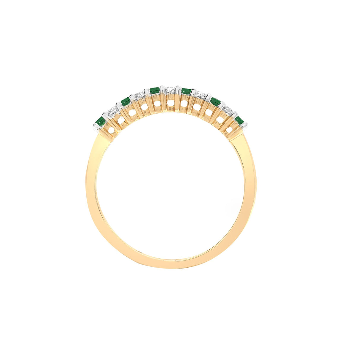 9ct Yellow Gold Natural Diamond 10pts & Emerald 15pts Half Eternity Ring (9R385) – product view