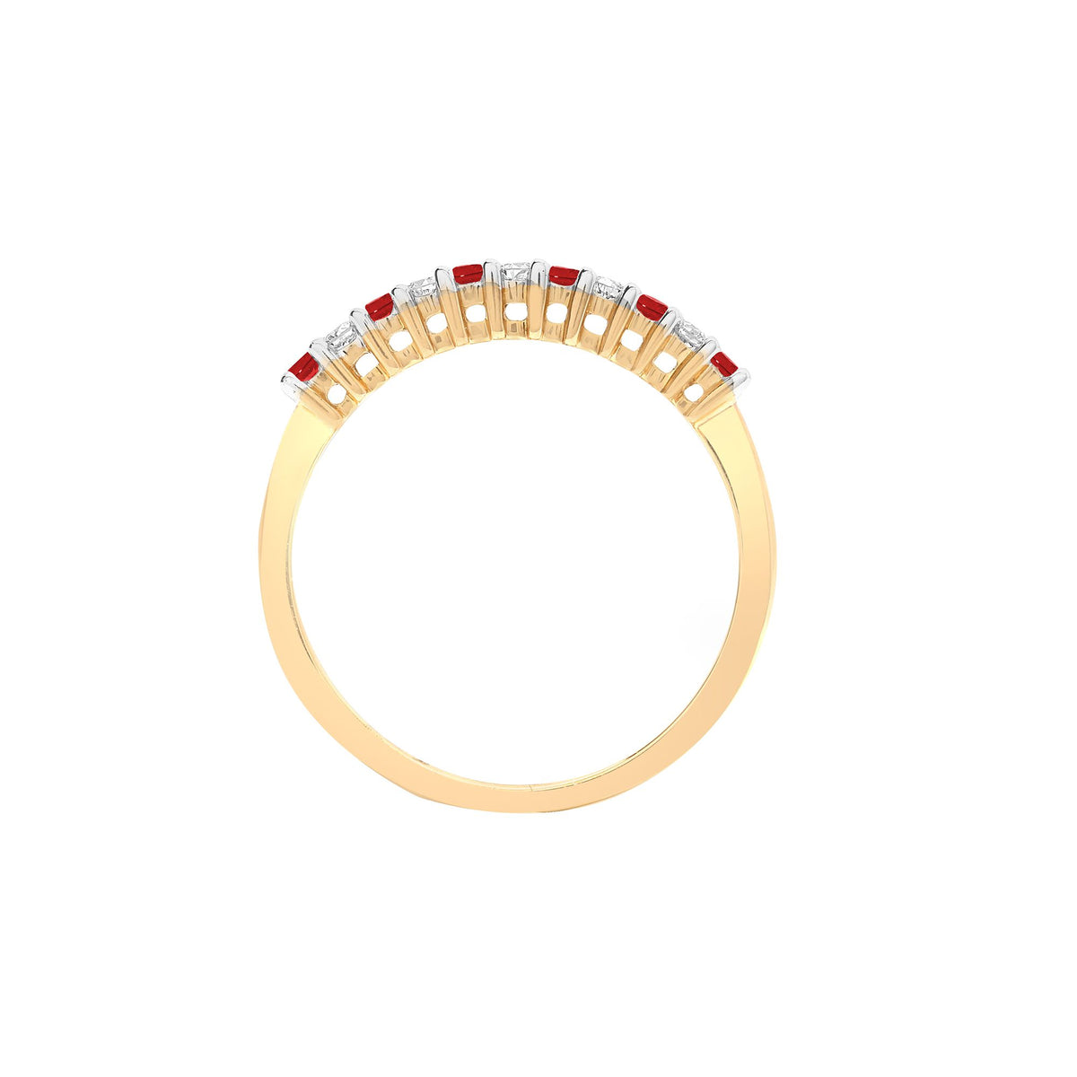9ct Yellow Gold Natural Diamond 10pts & Ruby 15pts Half Eternity Ring (9R386) – product view