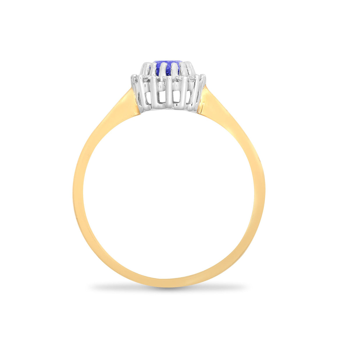 Anello in oro giallo 9kt con diamanti naturali 12 punti e tanzanite 55 punti