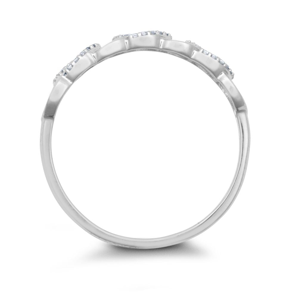 Anello a cerchi intrecciati in oro bianco 9 carati con diamante naturale da 0,06 carati