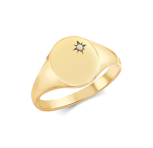 9ct Yellow Gold 0.03cts Diamonds Star-set Oval Signet Ring – Imperial Time