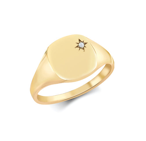 9ct Yellow Gold 0.03cts Diamonds Star-set Cushion Signet Ring – Imperial Time