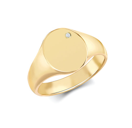 9ct Yellow Gold 0.03cts Diamonds Flush-set Oval Signet Ring – Imperial Time