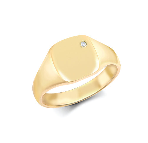 9ct Yellow Gold 0.03cts Diamonds Flush-set Cushion Signet Ring – Imperial Time