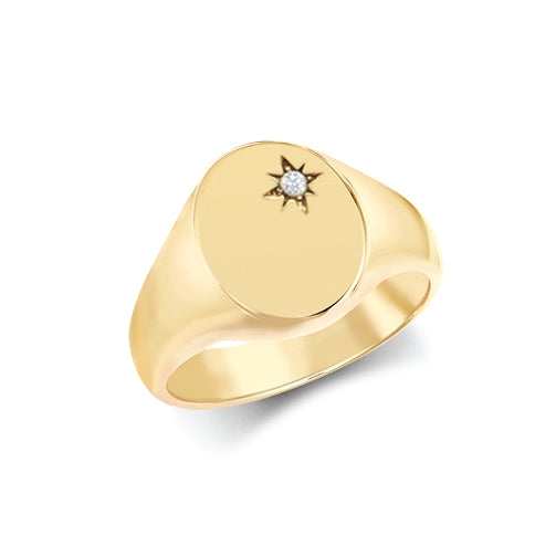 9ct Yellow Gold 0.06cts Diamonds Star-set Oval Signet Ring – Imperial Time