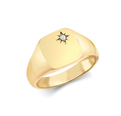 9ct Yellow Gold 0.06cts Diamonds Star-set Cushion Signet Ring – Imperial Time