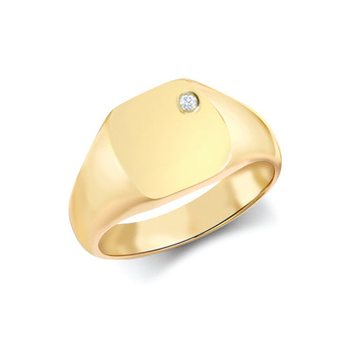 9ct Yellow Gold 0.06cts Diamonds Flush-set Cushion Signet Ring – Imperial Time