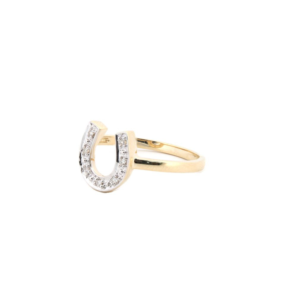 9 Karat Gelbgold 0,04 Karat Naturdiamant Hufeisenring