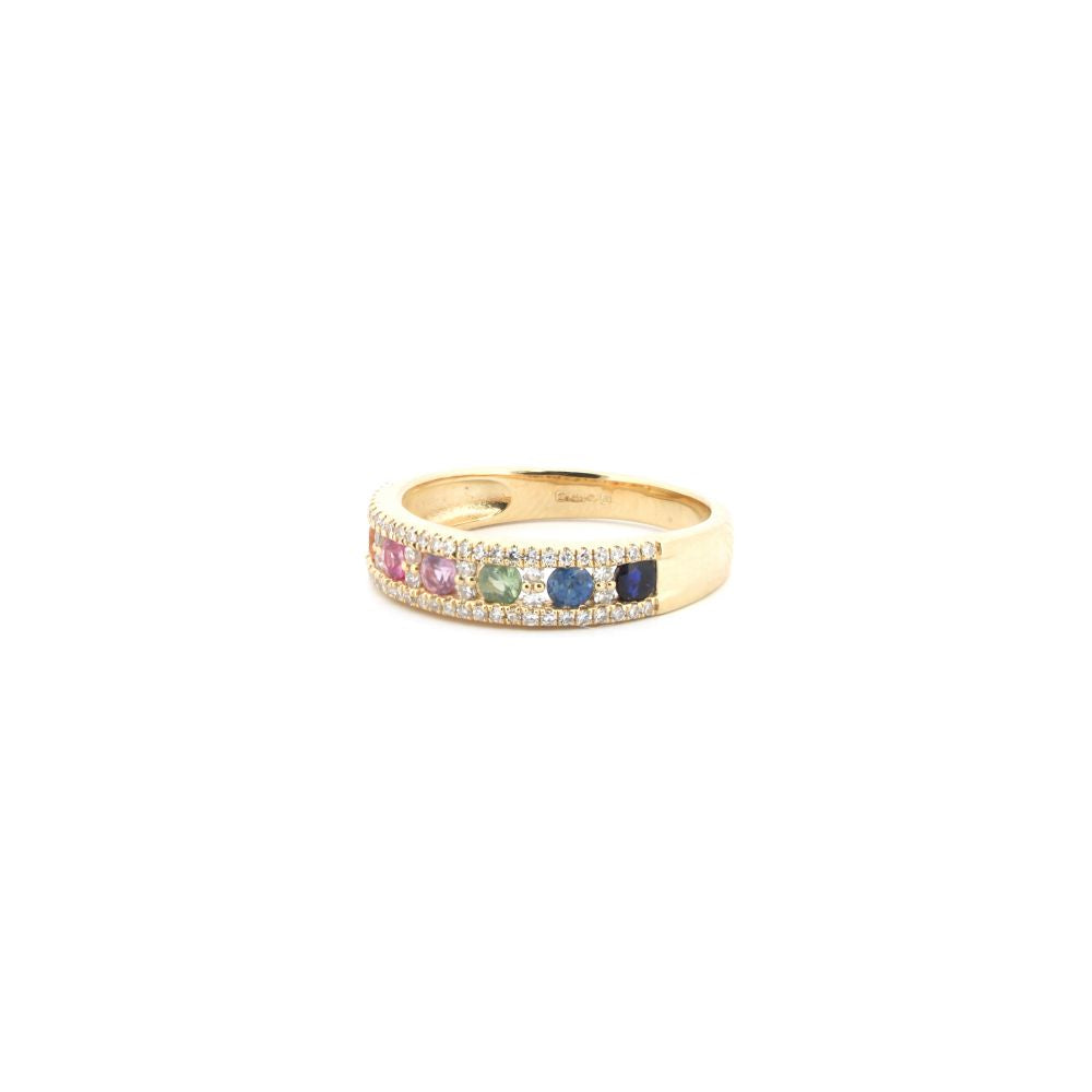 9 Karat Gelbgoldring mit 0,25 Karat Diamant und 0,62 Karat Regenbogensaphir