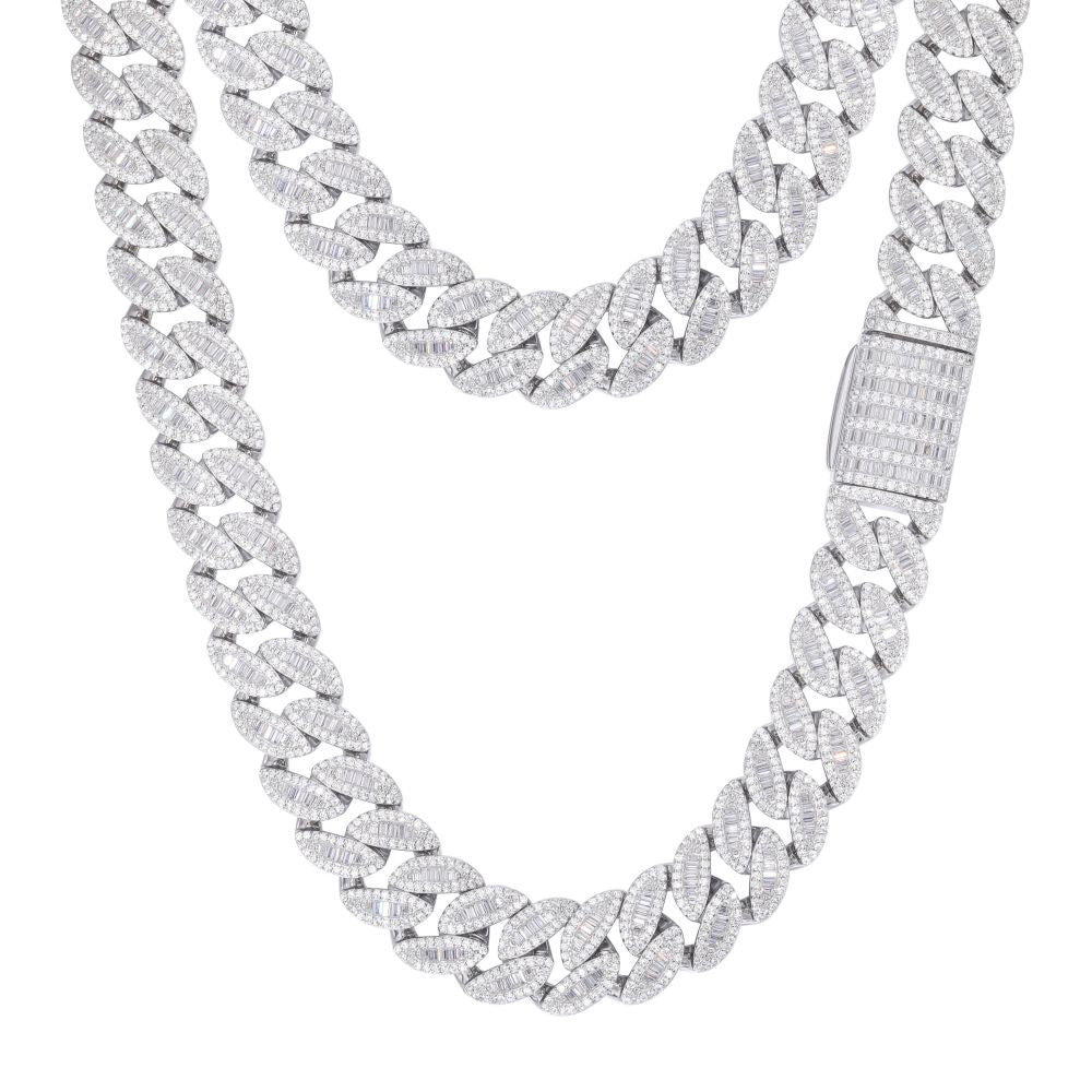 925 Silver Baguette Cubic Zirconia Set Cuban Chain 14.0mm – Imperial Time
