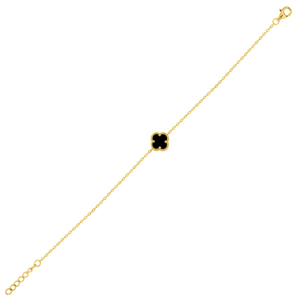 925 Silver Rhodium Clover Bracelet Onyx – side view