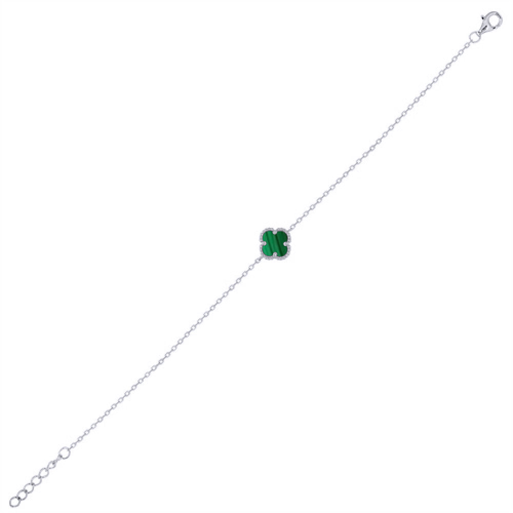 925 Silver Rhodium Plated Single Green Malachite Clover Bracelet (ABB231) – side view