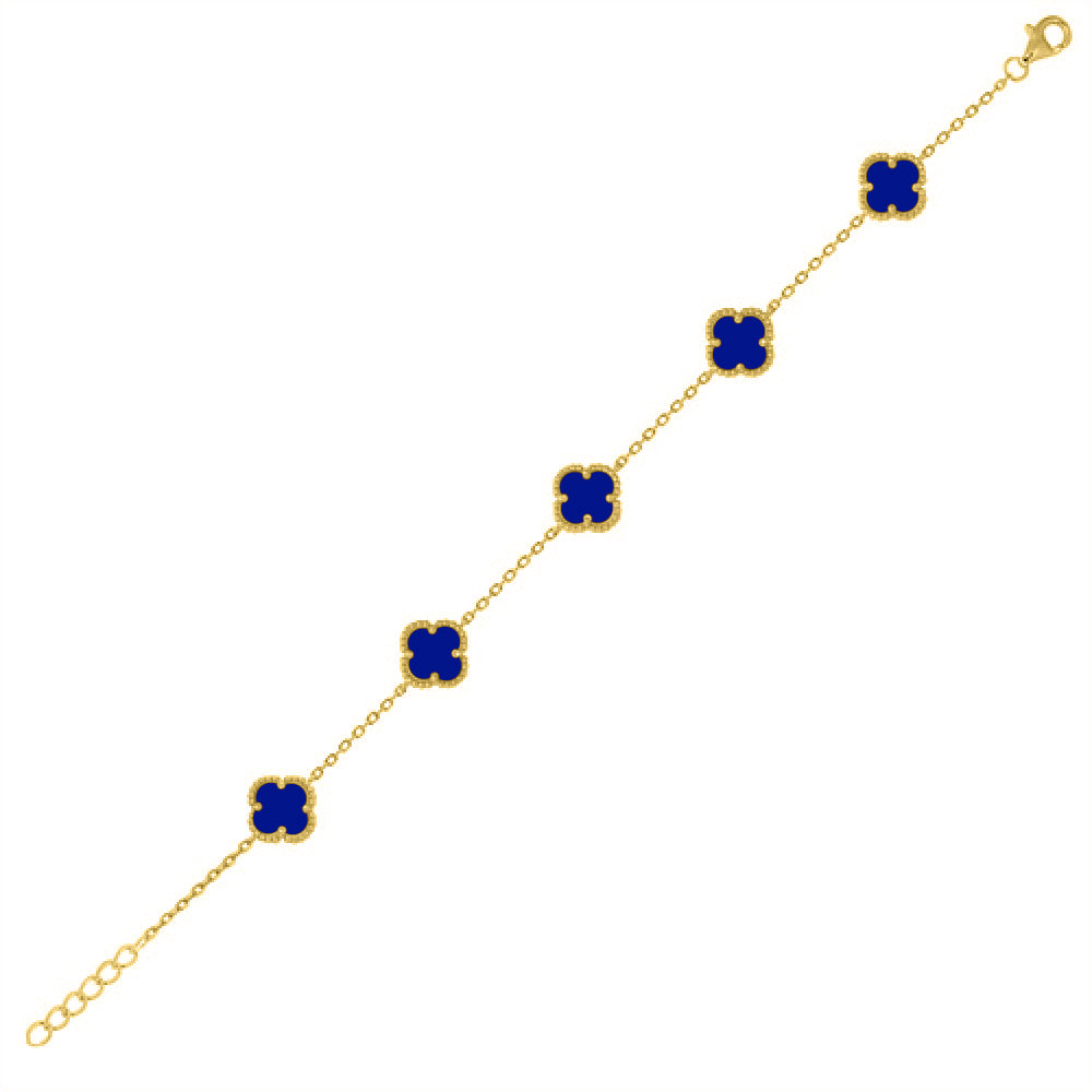 925 Silver 14ct Gold Plated Blue Agate Clover Bracelet (ABB234-GP) – side view