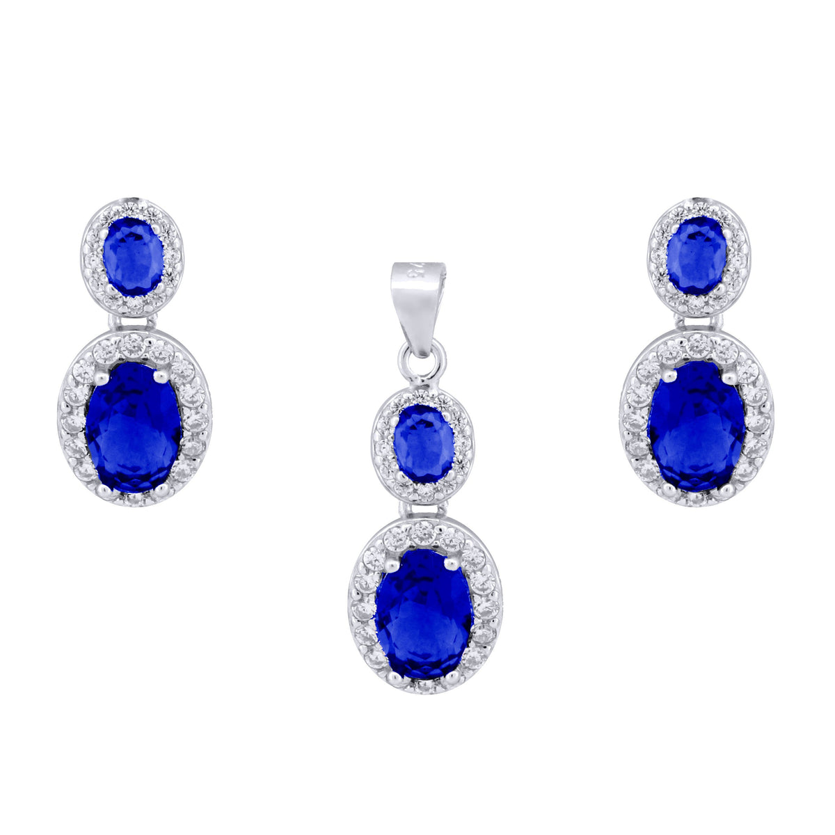 925 Silver Rhodium Princess Kate Sapphire Centre Cubic Zirconia Earrings and Pendant Set – Imperial Time