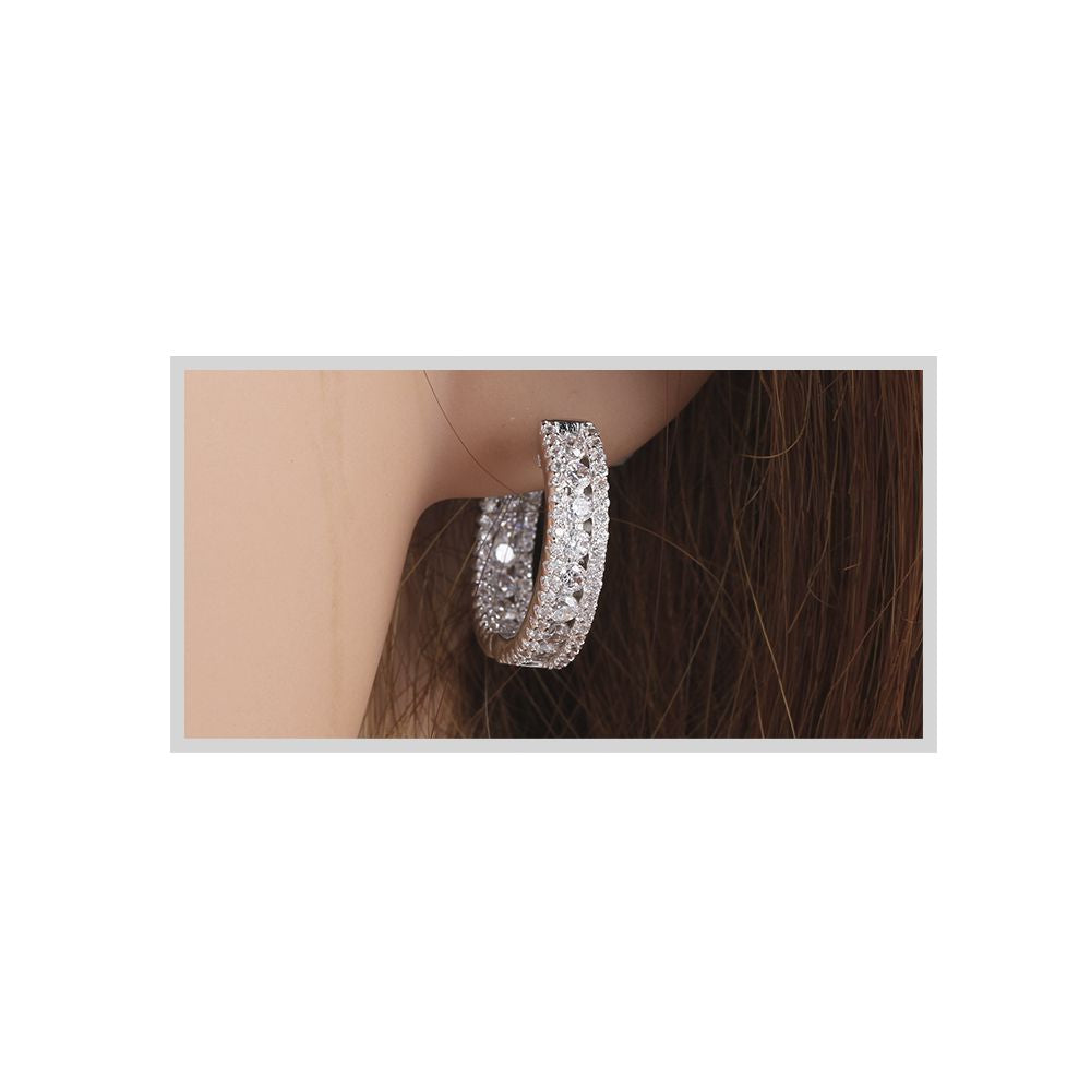 925 Silver Cubic Zirconia Set Hoop Earrings 19mm