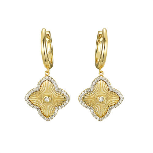 925 Silver 14ct Gold Plated Cubic Zirconia Set Clover Drop Earrings – Imperial Time