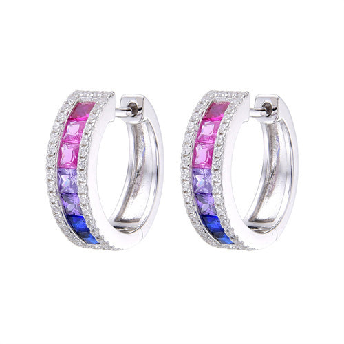 925 Silver Rhodium Plated Multi Col Cubic Zirconia Set Huggie Earrings – Imperial Time