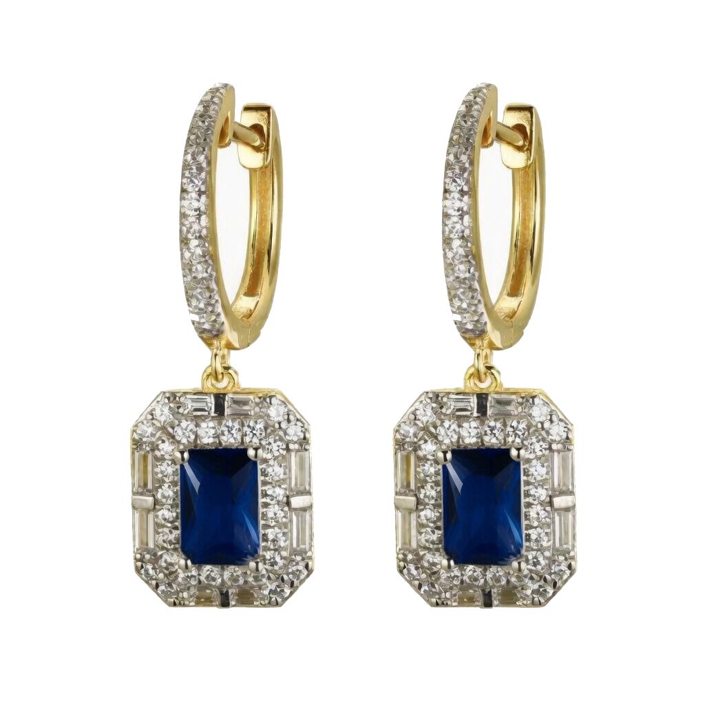 925 Sterling Silver Gold Plated Blue Cubic Zirconia Drop Hoops – Imperial Time