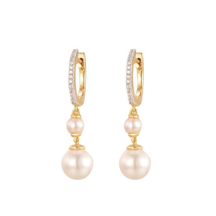 925 Sterling Silver Gold Plated Double Pearl Hoops – Imperial Time