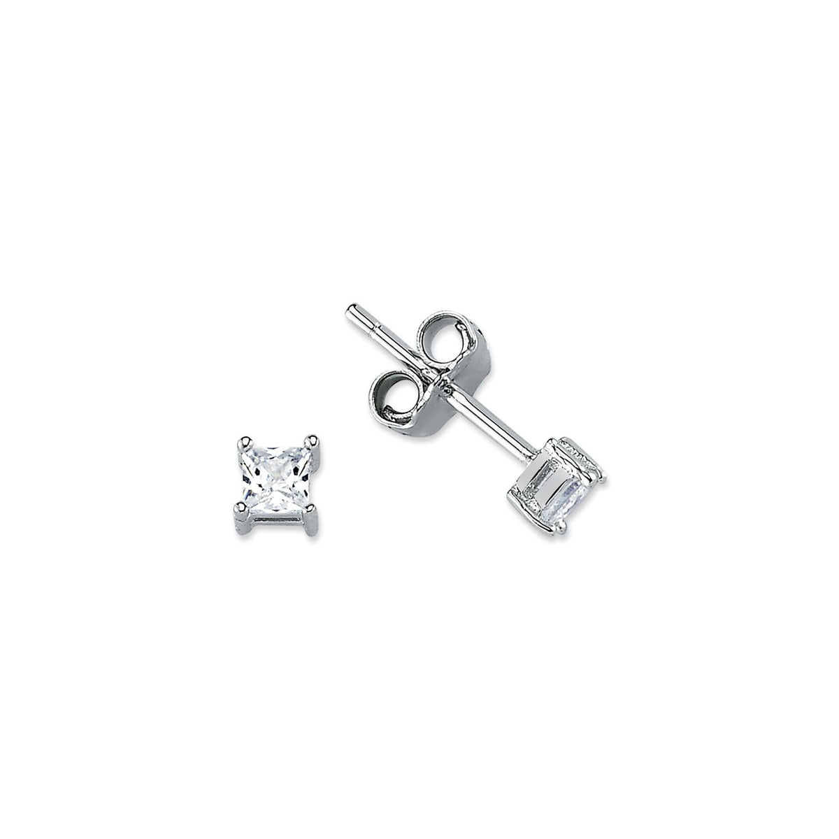 925 Silver 3mm Cubic Zirconia Set Stud Earrings Square – Imperial Time