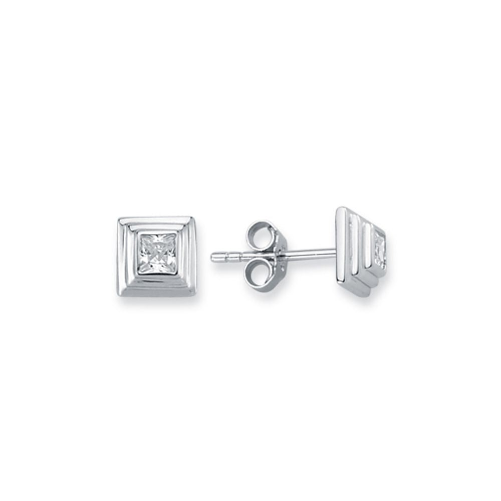 925 SilverTiered Wedding Cake Solitare 4mm Square Cubic Zirconia Set Stud Earrings – Imperial Time