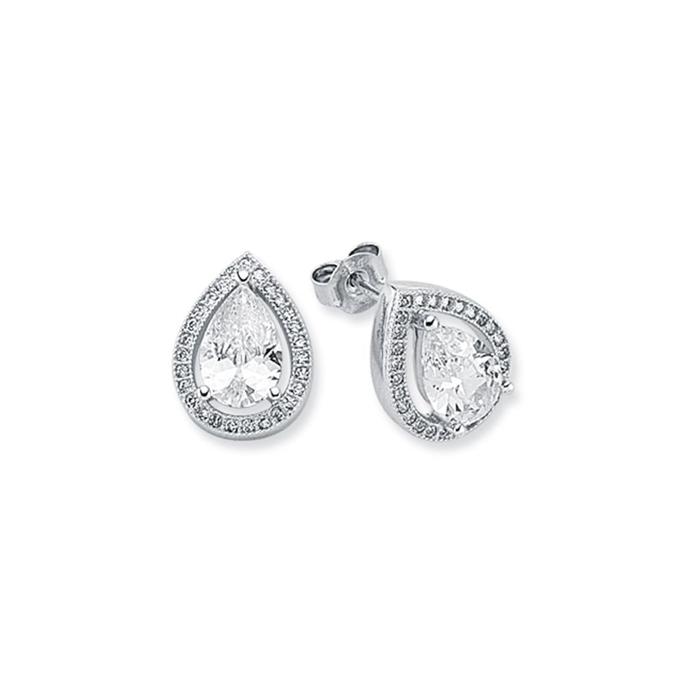 925 Silver Cubic Zirconia Set Pear Shape Halo Stud Earrings – Imperial Time