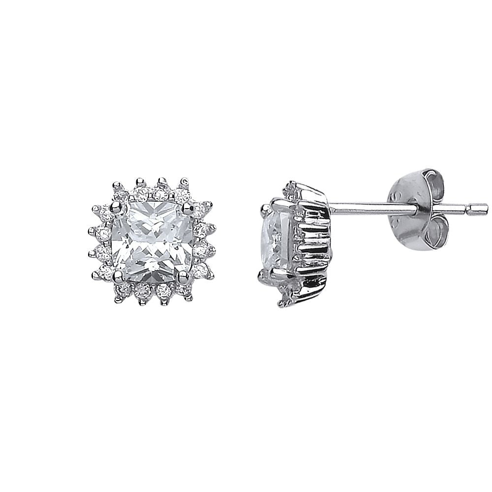 925 Silver Square Cubic Zirconia Set Cluster Stud Earrings – Imperial Time