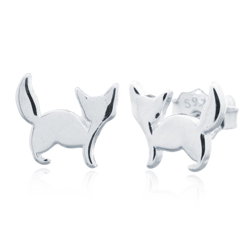 925 Silver Cat Stud Earrings (AES146) – product view