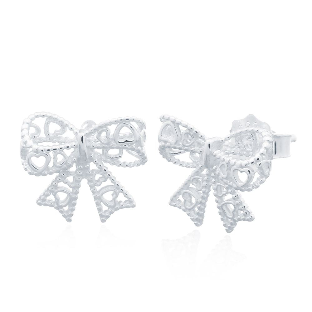 925 Silver Bow Stud Earrings (AES147) – product view