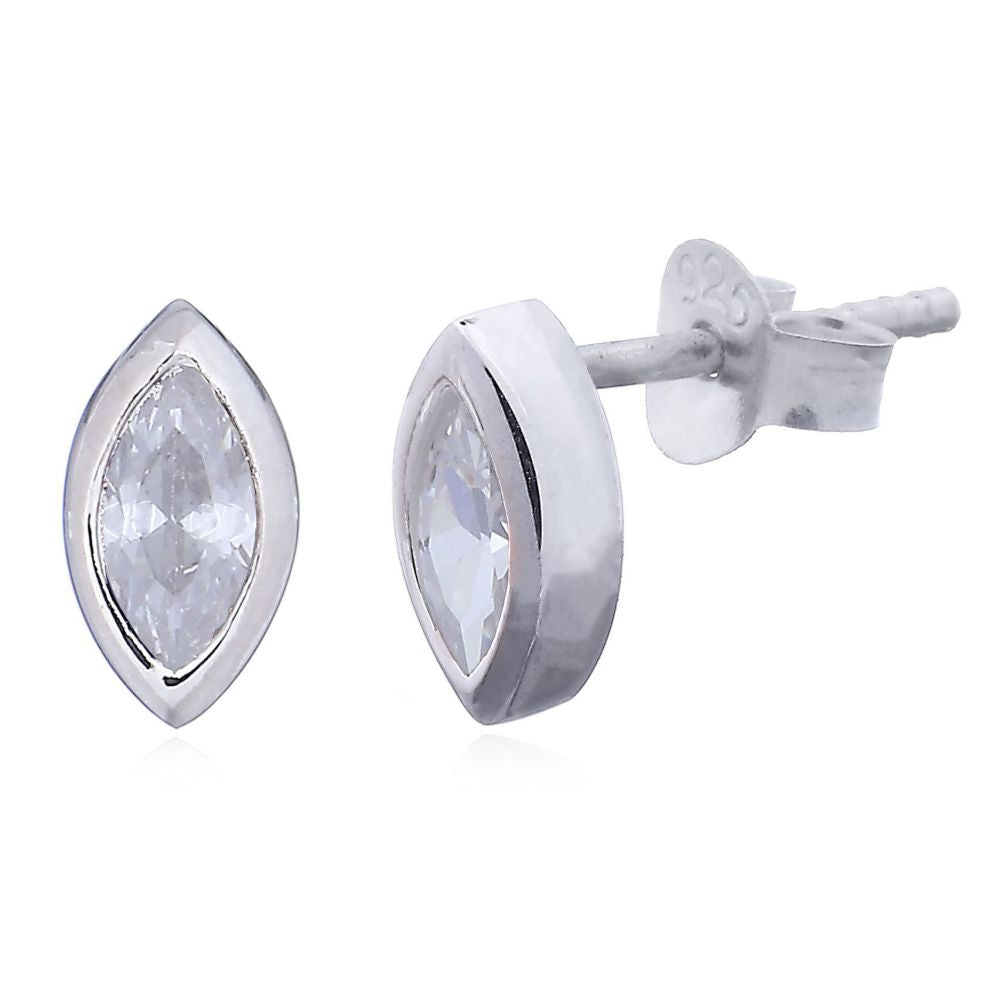 925 Silver Marquise Cubic Zirconia Set Stud Earrings (AES153) – product view